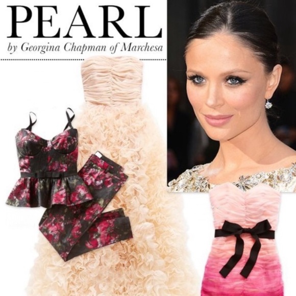 🥀 Pearl by Georgina Chapman of Marchesa Black Red Floral Lace Bustier Top | 2 - Picture 6 of 14